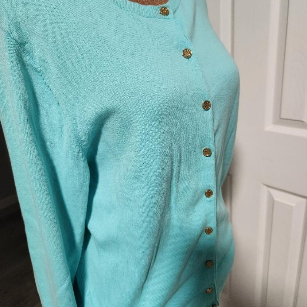 Lilly Pulitzer Women's Paley Beach Turquoise Cardigan Sz Large - Picture 5 of 9